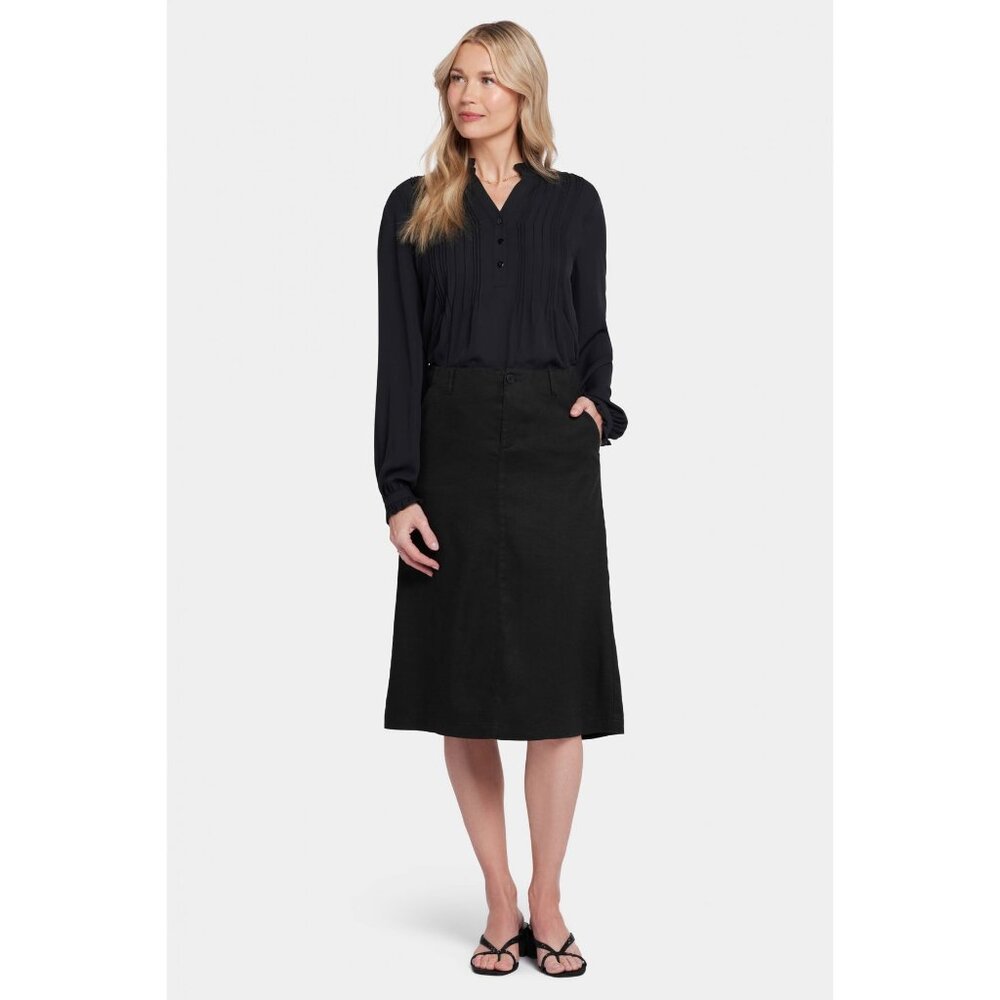 NWT NYDJ Womens Size 12 Black Marilyn A-Line Skirt Stretch Linen Skirt NEW